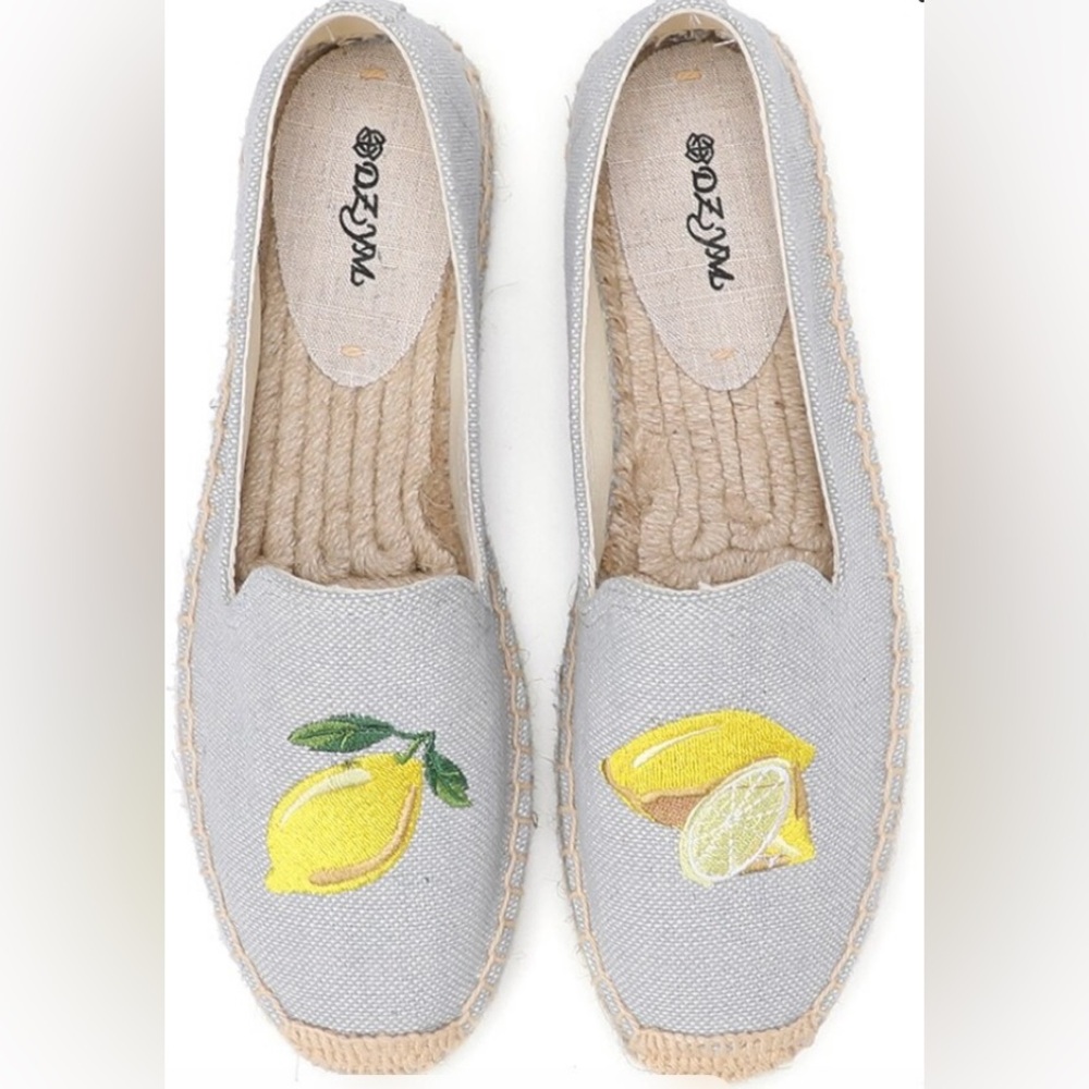 Soludos Light Gray Espadrilles with Lemon Design Size 10US New!